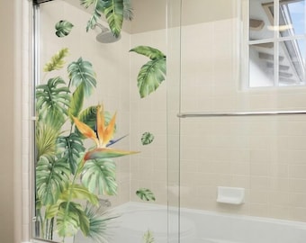 Green Leaves Wall Decals Tropical Palm Leaf Plant Wall Stickers Removable Peel and Stick for Living Room Sofa TV Background Wall Decor