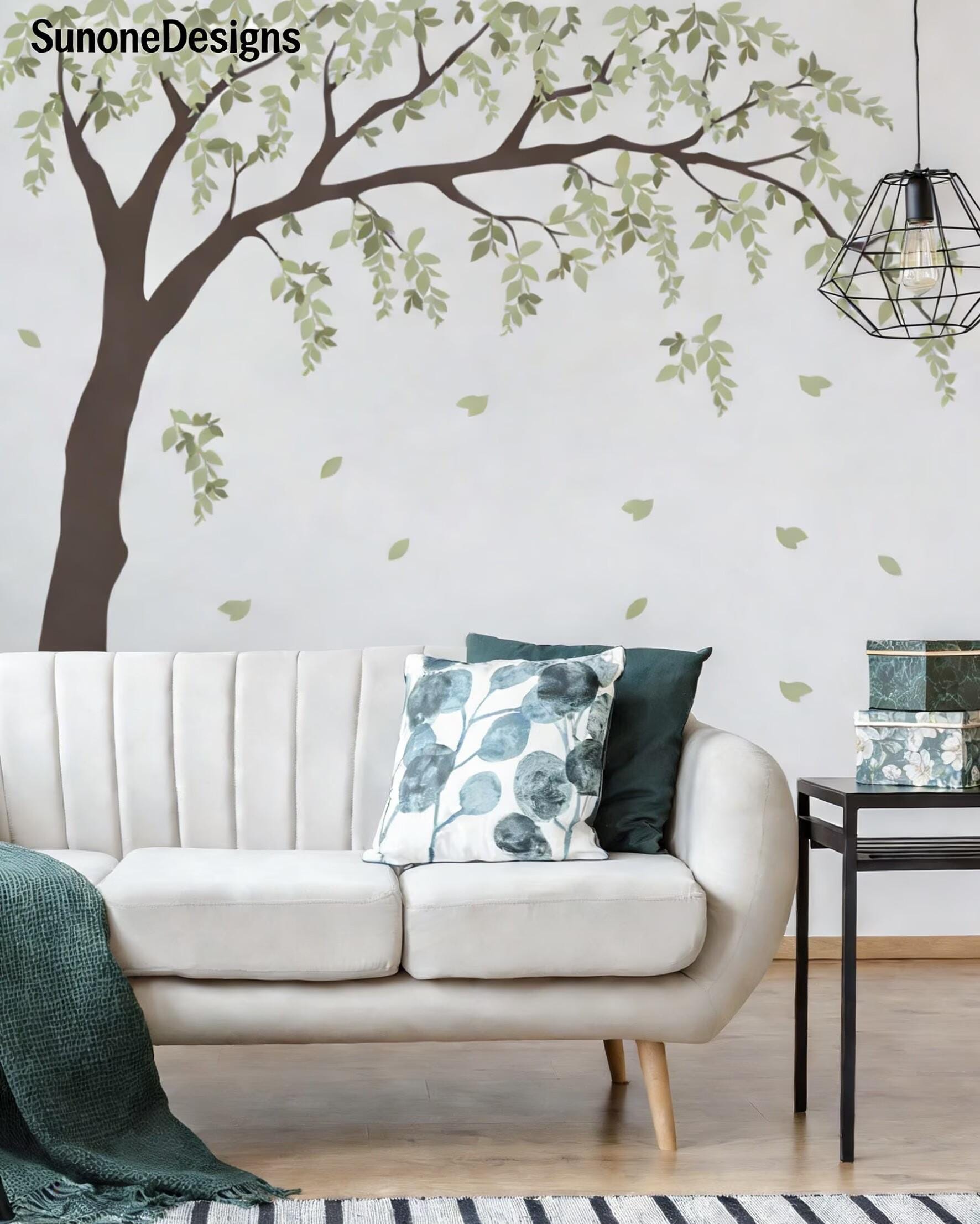 Large Green Tree Wall Stickers, 3 Sheets Hanging Vine Tree Wall Decals ...