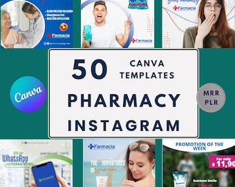 Plantillas de Instagram para farmacias: Plantilla para redes sociales de farmacias (más de 50 diseños editables) (Descarga digital)
