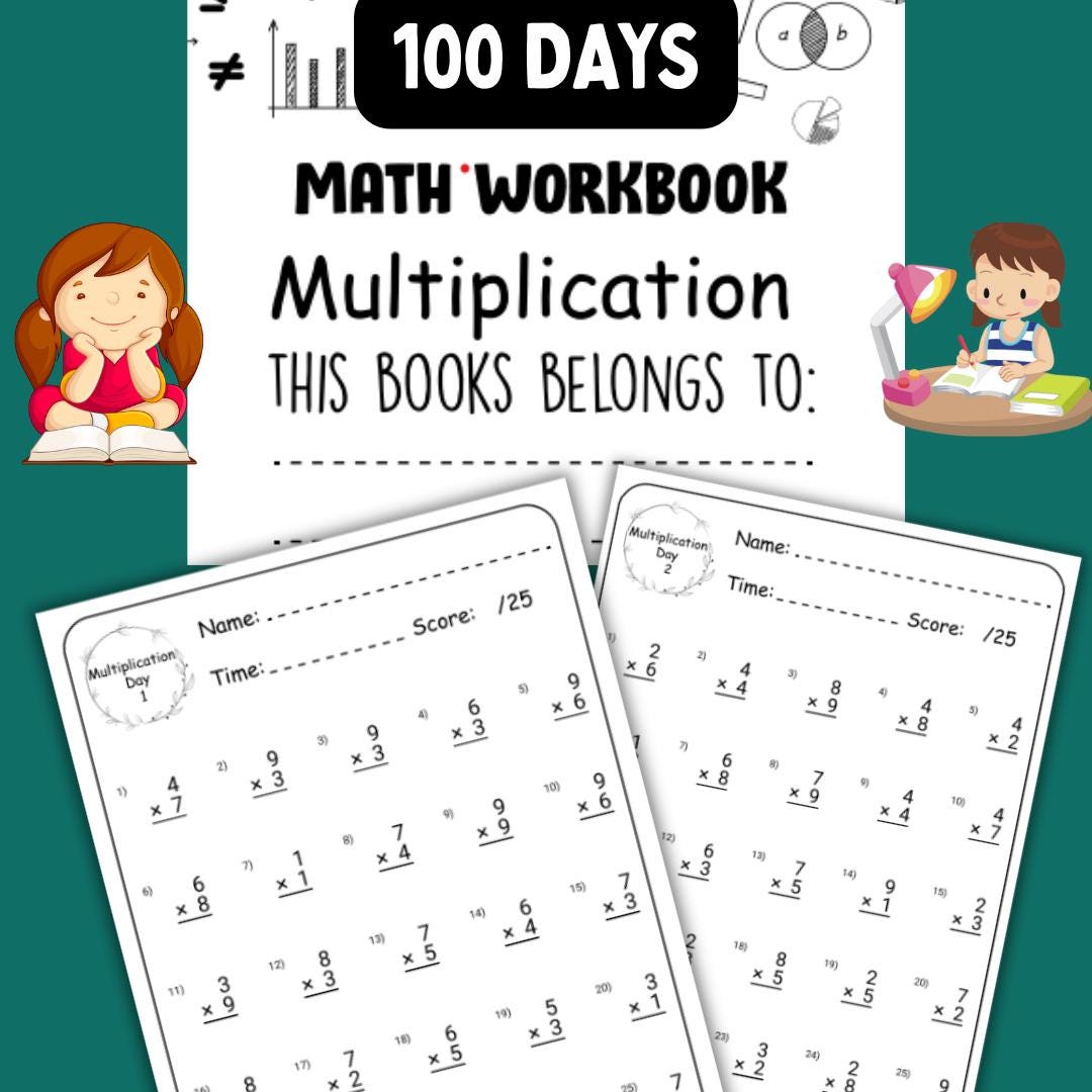 100 Daily Multiplication Math Worksheets 1st Grade+, Math Drill ...