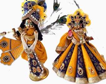 Handmade Radha Krishna Dress and Accessories Set Poshak - For Jugal Jodi Gopi Gopinath (Idol size 12inch)