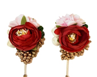 2pcs Unisex Brooches (Rose Fabric Flower) – Stylish Lapel Pins for Suit, Saree, Dress & Uniform