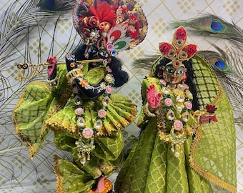 Handmade Radha Krishna Dress and Accessories Set Poshak - For Jugal Jodi Gopi Gopinath (Idol size 6inch)