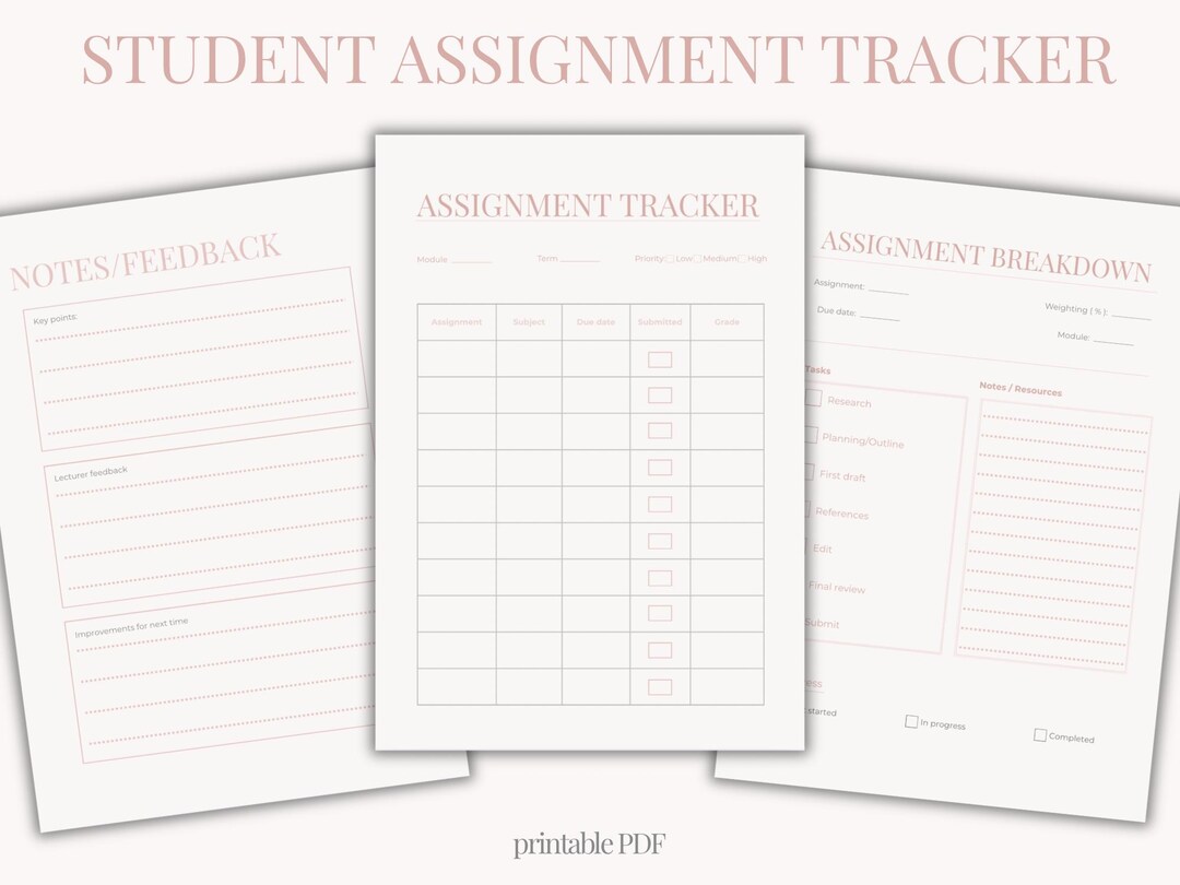 Student Assignment Tracker Printable | University Study Planner ...