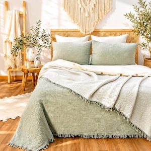 Organic Cotton 4-Layer Gauze Bedspread, Lightweight Muslin Throw Blanket, Turkish Cotton Bedding