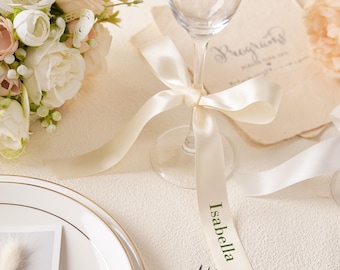 Etiqueta de identificación elegante con cinta, lazo de cinta personalizado para bodas, etiqueta de identificación para bebidas para bodas, despedidas de soltera y fiestas navideñas.