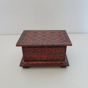 Vintage Carved Wooden Polish Trinket Box | Decorative Lidded Wood Box Made in Poland | Handmade Polish Folk Art Box