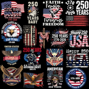250-årsjubileum USA Clipart PNG-paket, 4 juli, örn, flagga (digital nedladdning)