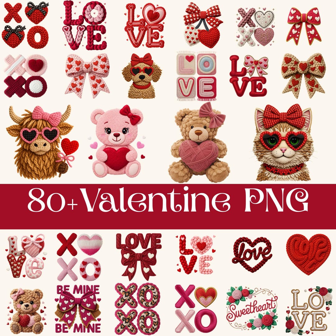 Latch Hook Yarn Love Heart Valentines Day PNG Bundle, Crochet Yarn ...