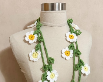 SALE/Lovely Crochet Multicolored Flower Lariat, Crochet Daisy Flower Lariat/Necklace, Crochet Flower Scarf, Crochet Lariat, Sornja