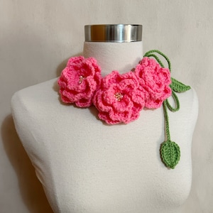 SALE/Unique Crochet Rose Choker/Necklace, Crochet Necklace, Crochet Light Green Watermelon Flower w Beads Necklace, Crochet Headband, Sornja