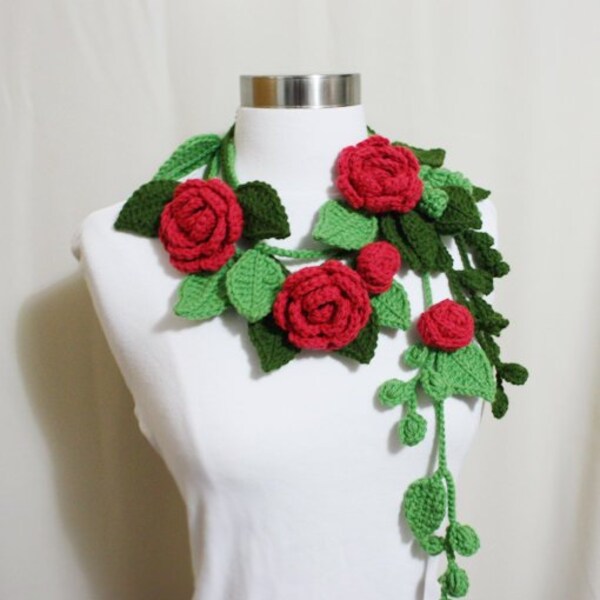 Sale Crochet Rose Lariat, Lovely Crochet Flower Lariat, Unique Crochet Lariat/Necklace, Crochet Large Flower Necklace, For her, Sornja