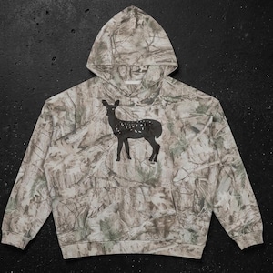 Deer Silhouette S62 Camo Hoodie, Y2K Realtree Woodland Graphic Sweatshirt, Oversized Forestcore Alt Grunge Pullover