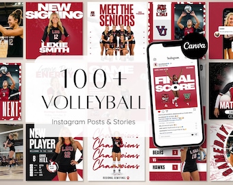 100+ Volleyball Canva Templates for Instagram, Editable Team Social Media Templates, Game Day Posts, Stories & Sports Player Graphics Bundle