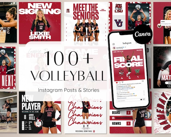 100+ Volleyball Canva Templates for Instagram, Editable Team Social Media Templates, Game Day Posts, Stories & Sports Player Graphics Bundle
