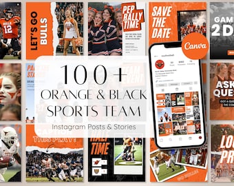 100+ Orange and Black Sports Team Canva Templates for Instagram | Game Day Instagram Posts & Stories, Editable Social Media Templates Bundle