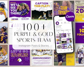 100+ Purple and Gold Sports Team Canva Templates for Instagram | Editable Social Media Templates | Game Day Posts & Stories for Social Media