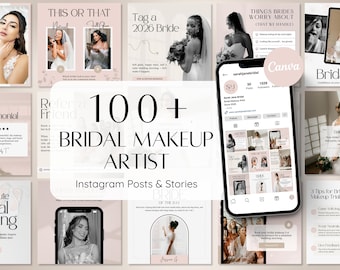 100+ Bridal Makeup Artist Canva Templates | Instagram Post & Story Templates for Wedding MUAs | Editable Beauty Marketing Kit