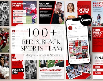 100+ Red, Black, White Sports Team Canva Templates for Instagram | Editable Social Media Templates for Teams | Game Day Posts & Stories