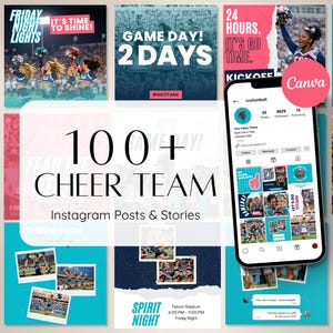 100+ Cheerleading Canva Templates for Instagram | Editable Game Day Posts & Stories | School Spirit Cheer Squad Social Media Graphics Bundle