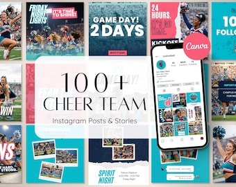 100+ Cheerleading Canva Templates for Instagram | Editable Game Day Posts & Stories | School Spirit Cheer Squad Social Media Graphics Bundle