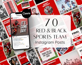 Red, Black & White Sports Team Canva Templates for Instagram Posts | Insta Game Day Graphics, Player Highlights, Team Social Media Templates