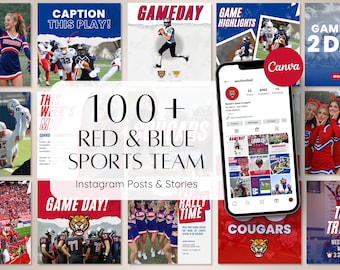 100+ Red and Blue Sports Team Canva Templates for Instagram | Editable Social Media Templates for Teams | Game Day Posts & Stories