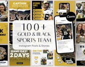 100+ Black & Gold Sports Team Canva Templates for Instagram | Editable Game Day Social Media Kit for Coaches and Athletes, Digital Download
