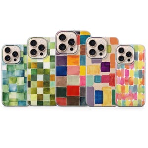 Aquarell Patchwork Telefon bunt karierte Muster-Abdeckung für iPhone 17 Pro Max 16a 15 14 13 12 Samsung S26 S25 S24fe A56 Pixel 10 XL 9a 8