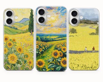 Sonnenblume Handytasche Van Gogh inspiriert Abdeckung für iPhone 17 Pro Max 16a 15 14 13 12 11 Samsung S26 S25 S24fe A56 Pixel 10 XL 9a 8