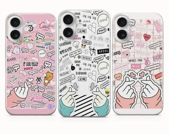 Kpop Collage Handytasche Finger Herz Abdeckung Für iPhone 17 Pro Max 16a 15 14 13 12 11 8 Samsung S26 S25fe S24fe A56 Pixel 10 XL 9a 8