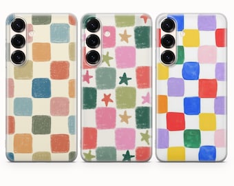 Karierte bunte Hülle Aquarell Gitter Muster für Samsung S26 S25 S24 S23 S22 Plus Ultra FE S10 Galaxy Note 20 A16 A17 A57 A56 A16 A25 A05