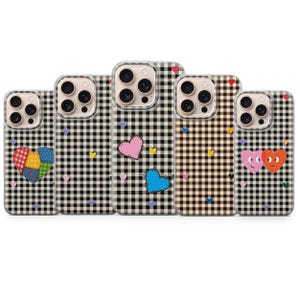 Karierte Handytasche Herz Patchwork Gingham Abdeckung Für iPhone 17 Pro Max 16a 15 14 13 12 11 8 7 Samsung S26 S25 S24fe A56 Pixel 10 XL 9a 8