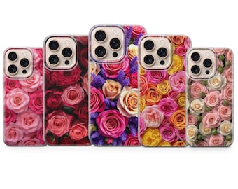 Rosen Handy Hülle rosa rote Blumen Muster Cover Für iPhone 17 Pro Max 16a 15 14 13 12 11 8 7 Samsung S25fe S24fe A56 Pixel 10 XL 9a 8