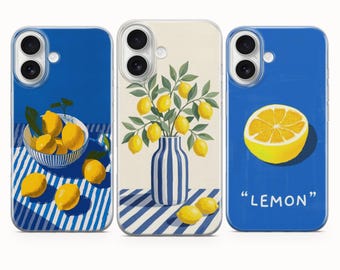 Blaue Zitrone Art Handyhülle Citrus Decor Cover Für iPhone 17 Pro Max 16a 15 14 13 12 11 Samsung S26 S25 S24fe A56 Pixel 10 XL 9a 8