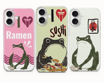 Grumpy Frog Handyhülle Kawaii Ramen Sushi Food Cover Für iPhone 17 Pro Max 16a 15 14 13 12 11 8 Samsung S26 S25fe S24fe A56 Pixel 10 XL 9a 8