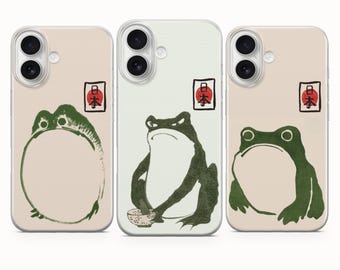 Grumpy Frog Handyhülle Minimalistische japanisch inspirierte Hülle für iPhone 17 Pro Max 16a 15 14 13 12 Samsung S26 S25 S24fe A56 Pixel 10 XL 9a 8