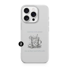 May include: A light gray phone case featuring a black and white illustration of a glass of iced sweet tea with a lemon slice and a straw. The text "sweet tea in the summer" and "cross my heart won't tell no other" are also on the case.
