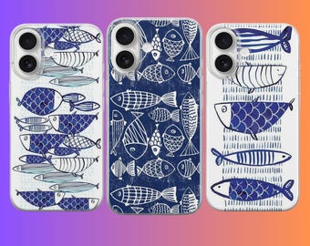 Blauer Fisch Handyhülle Küstenozean Marine Kunst Cover Für iPhone 17 Pro Max 16a 15 14 13 12 11 8 Samsung S25fe S24fe A56 Pixel 10 XL 9a 8