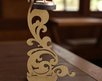 Laser Cut Wooden Tea Light Holder - Swirling Art Deco Design (Digital Files)
