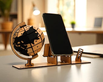 3D Globe Desk Organizer Puzzle: Laser Cut Pen & Card Holder (Digital Download)