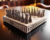 Travel Chess Set & Checkers Board SVG | Laser Cut Box Files | Board Game Storage | 3mm, 1/8 inch Plywood | Glowforge CNC Router Files