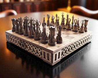 Travel Chess Set & Checkers Board SVG | Laser Cut Box Files | Board Game Storage | 3mm, 1/8 inch Plywood | Glowforge CNC Router Files
