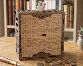 Money Saving Box SVG Laser Cut File | 3mm Wood Piggy Bank Challenge (Digital Download)