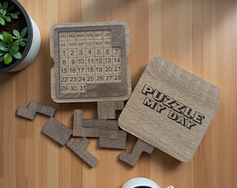Puzzle My Day, Wooden Perpetual Calendar SVG - Never Ending Desk Calendar - 3D Puzzle DIY Kit - Laser Cut Vector File