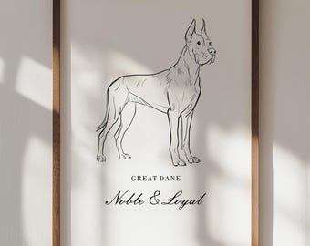 Great Dane Art Print: Dog Illustration, Old Money Pet Portrait, Minimal Line Art Wall Decor (Digital Download)
