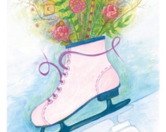 Artist Original "Ice Skate Sprigs" - Handpainted Watercolor Painting