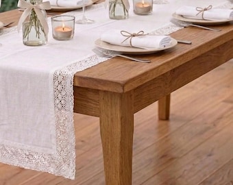 Handcrafted Linen Table Runner with Cotton Lace – Premium Natural Linen, Made to Order