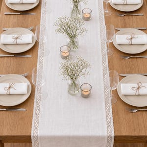 Wedding Table Runner Linen with Cotton Lace, Romantic Rustic Decor, French Country Wedding Table, 140 or 180 cm