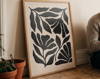Moody Botanical Wall Art Print, Abstract Floral Poster, Boho Home Decor, Matisse Inspired Art, Neutral Living Room Print, Digital Download